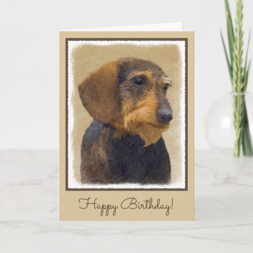 Dachshund Wirehaired Painting Original Dog Art Card