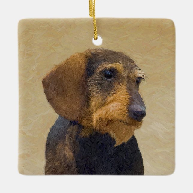 Dachshund (Wirehaired) Painting Original Dog Art Ceramic Ornament (Front)