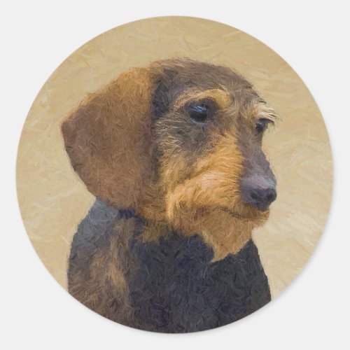 Dachshund Wirehaired Painting Original Dog Art Classic Round Sticker