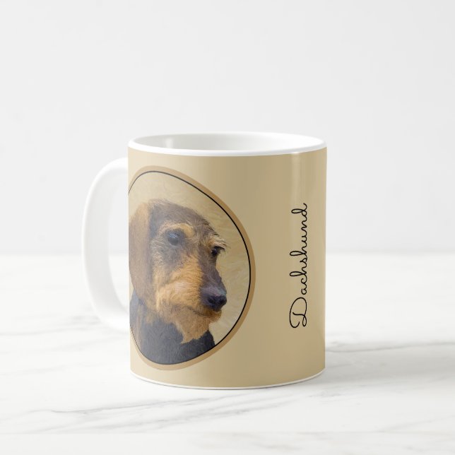 Dachshund (Wirehaired) Painting Original Dog Art Coffee Mug (Front Left)
