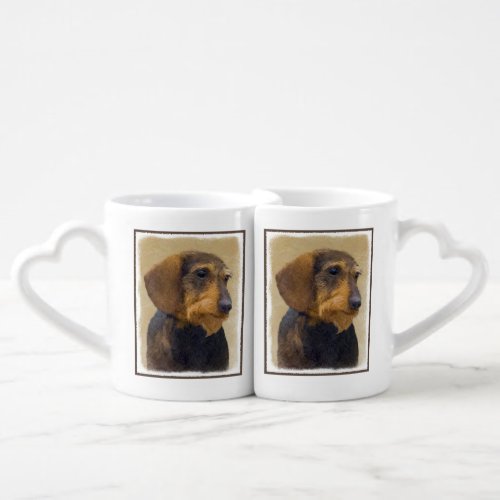 Dachshund Wirehaired Painting Original Dog Art Coffee Mug Set