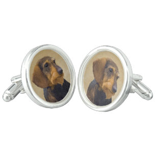 Dachshund (Wirehaired) Painting Original Dog Art Cufflinks