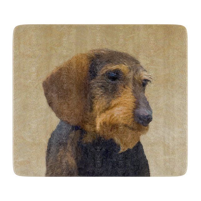 Dachshund (Wirehaired) Painting Original Dog Art Cutting Board (Front)