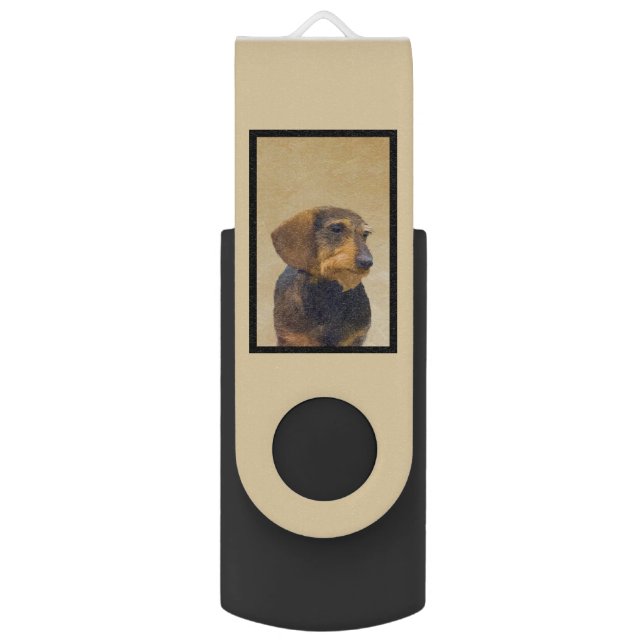 Dachshund (Wirehaired) Painting Original Dog Art Flash Drive (Back (Vertical))