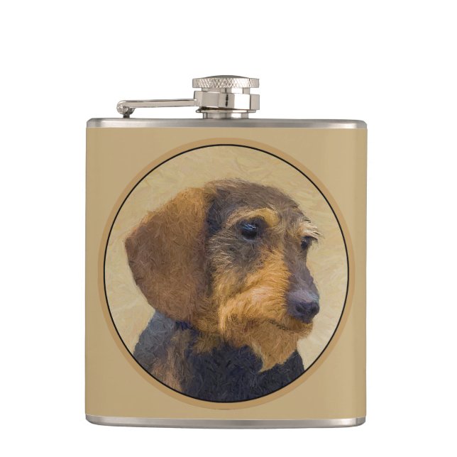 Dachshund (Wirehaired) Painting Original Dog Art Flask (Front)
