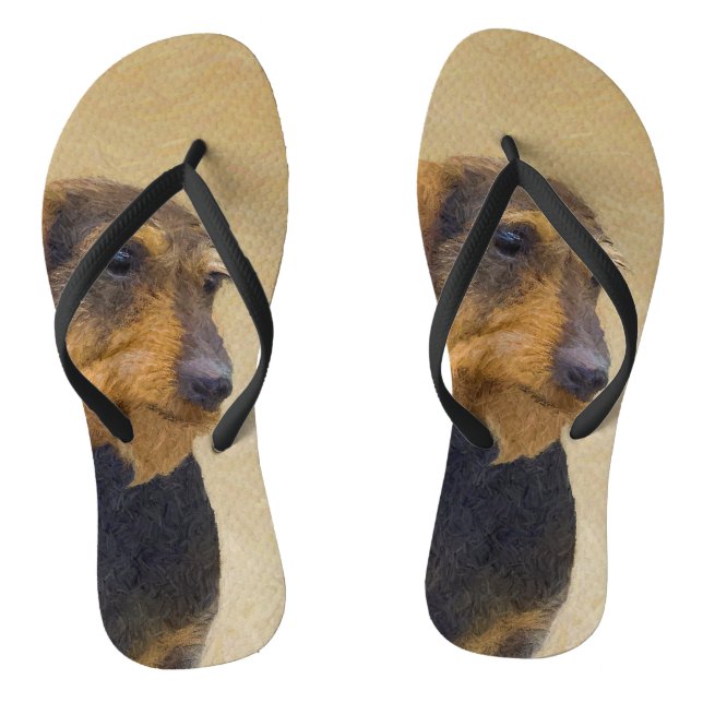 Dachshund (Wirehaired) Painting Original Dog Art Flip Flops (Footbed)