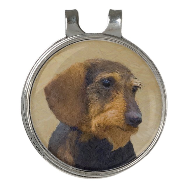 Dachshund (Wirehaired) Painting Original Dog Art Golf Hat Clip (Front)