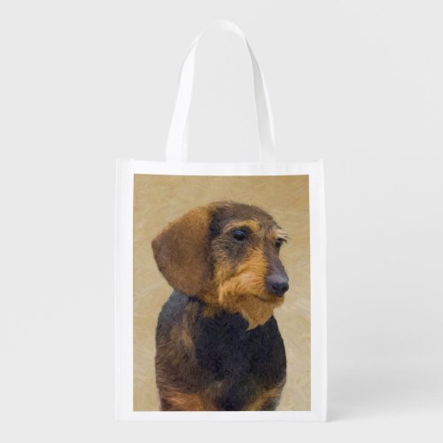 Dachshund Wirehaired Painting Original Dog Art Grocery Bag
