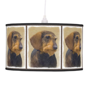 Dachshund (Wirehaired) Painting Original Dog Art Hanging Lamp