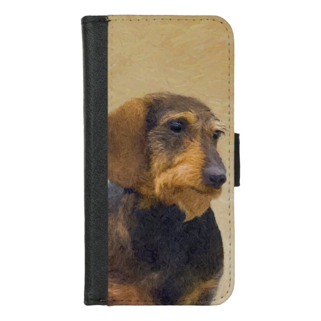 Dachshund (Wirehaired) Painting Original Dog Art iPhone Wallet Case (Front)