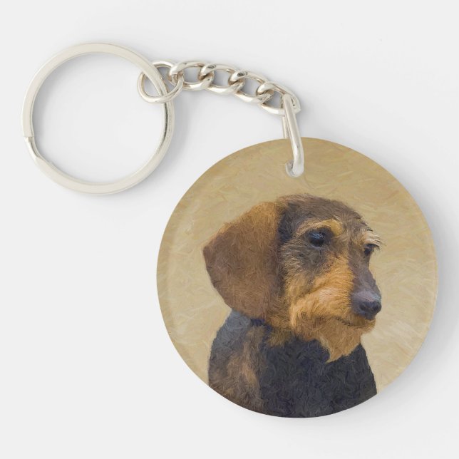 Dachshund (Wirehaired) Painting Original Dog Art Keychain (Front)