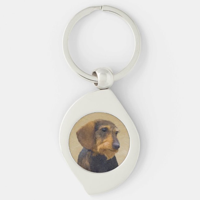 Dachshund (Wirehaired) Painting Original Dog Art Keychain (Front)