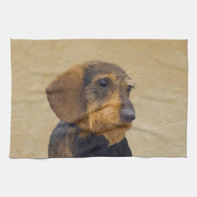 Dachshund (Wirehaired) Painting Original Dog Art Kitchen Towel (Horizontal)