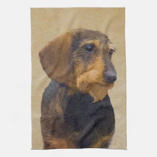 Dachshund (Wirehaired) Painting Original Dog Art Kitchen Towel (Vertical)