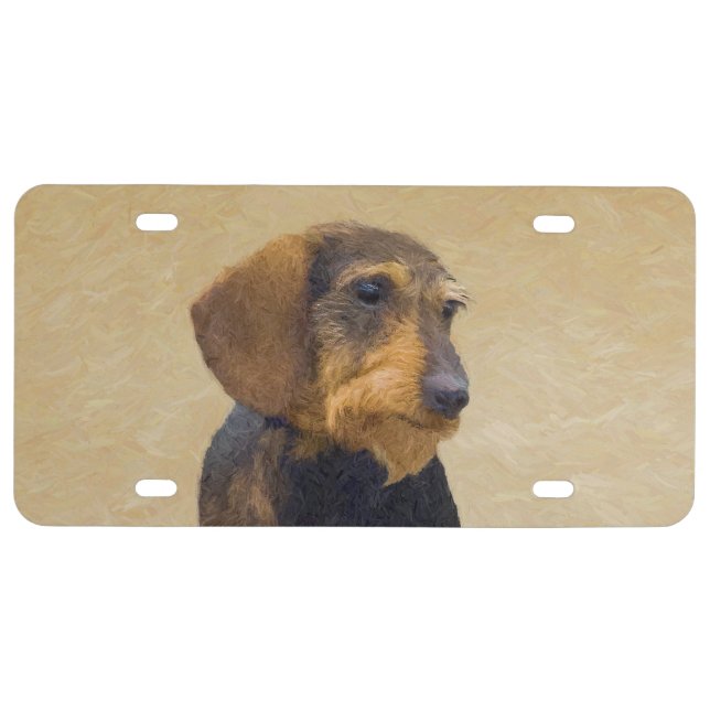 Dachshund (Wirehaired) Painting Original Dog Art License Plate (Front)