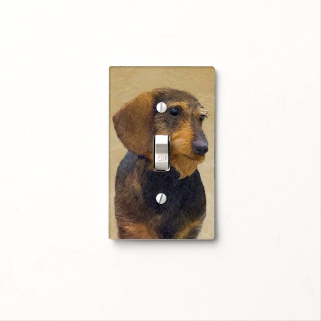 Dachshund (Wirehaired) Painting Original Dog Art Light Switch Cover (In Situ)