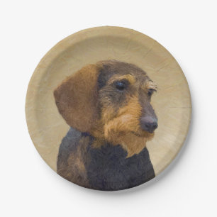 Dachshund (Wirehaired) Painting Original Dog Art Paper Plates