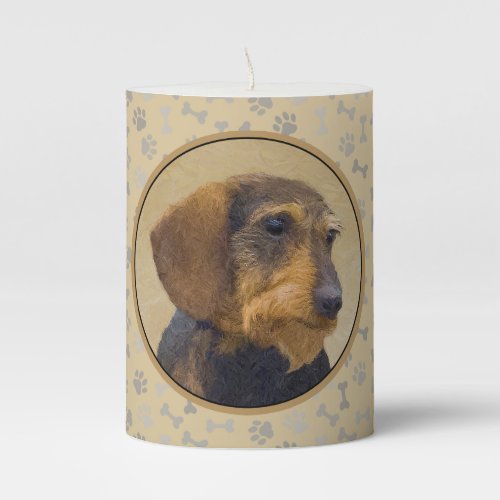 Dachshund Wirehaired Painting Original Dog Art Pillar Candle