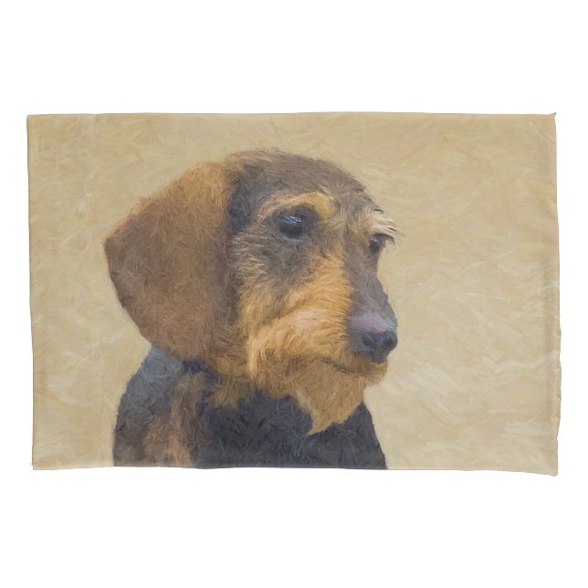 Dachshund (Wirehaired) Painting Original Dog Art Pillow Case (Front)