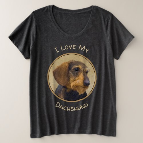 Dachshund Wirehaired Painting Original Dog Art Plus Size T_Shirt