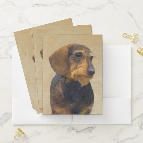 Dachshund Wirehaired Painting Original Dog Art Pocket Folder