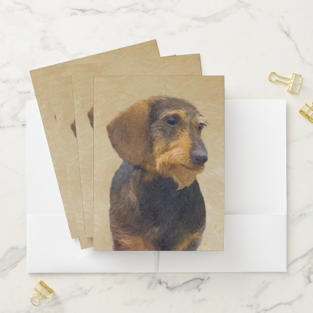 Dachshund (Wirehaired) Painting Original Dog Art Pocket Folder (In Situ)