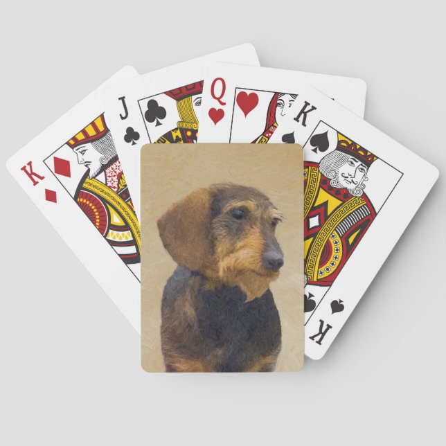 Dachshund (Wirehaired) Painting Original Dog Art Poker Cards (Back)