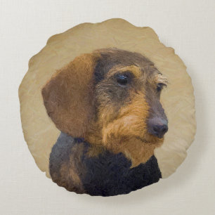 Dachshund (Wirehaired) Painting Original Dog Art Round Pillow