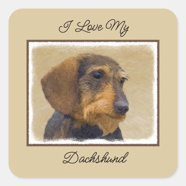 Dachshund (Wirehaired) Painting Original Dog Art Square Sticker (Front)
