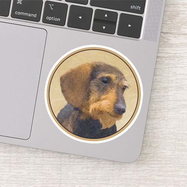 Dachshund (Wirehaired) Painting Original Dog Art Sticker (Detail)