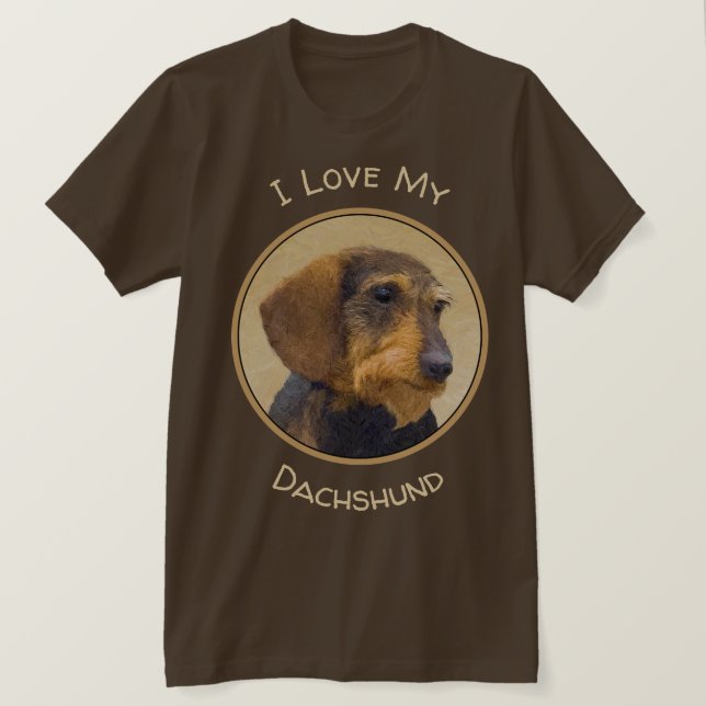 Dachshund (Wirehaired) Painting Original Dog Art T-Shirt (Design Front)