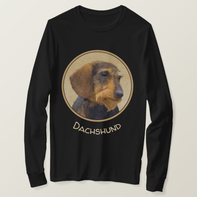 Dachshund (Wirehaired) Painting Original Dog Art T-Shirt (Design Front)