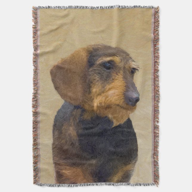 Dachshund (Wirehaired) Painting Original Dog Art Throw Blanket (Front Vertical)