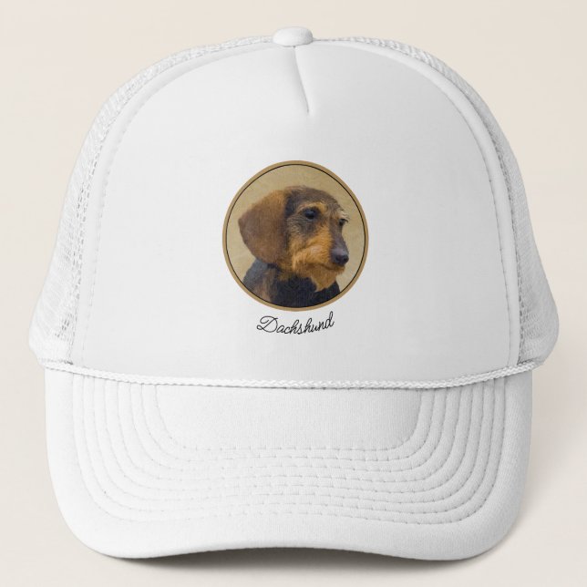 Dachshund (Wirehaired) Painting Original Dog Art Trucker Hat (Front)