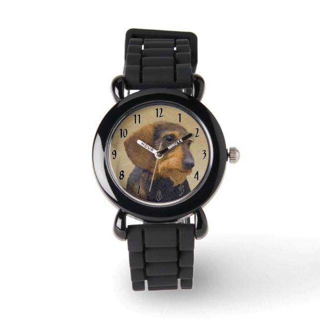 Dachshund (Wirehaired) Painting Original Dog Art Watch (Front)