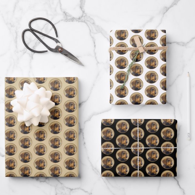 Dachshund (Wirehaired) Painting Original Dog Art Wrapping Paper Sheets (Front)