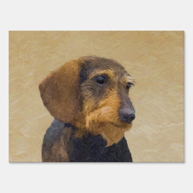 Dachshund (Wirehaired) Painting Original Dog Art Yard Sign (Front)