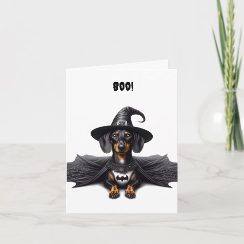 Dachshund Witch Halloween Folded Greeting Card