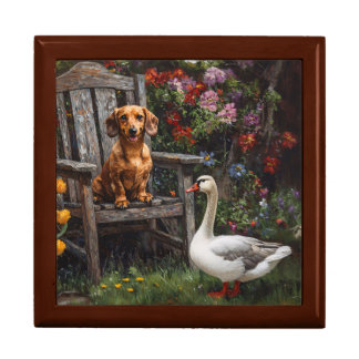 Dachshund with a Goose in a Garden Gift Box