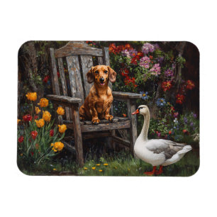 Dachshund with a Goose in a Garden Magnet