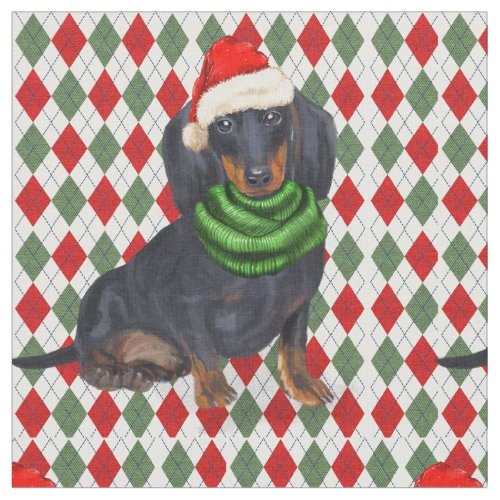 Dachshund with a Red Green Plaid Holiday Fabric