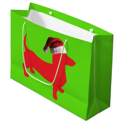 Dachshund with a Santa Hat for Christmas Large Gift Bag