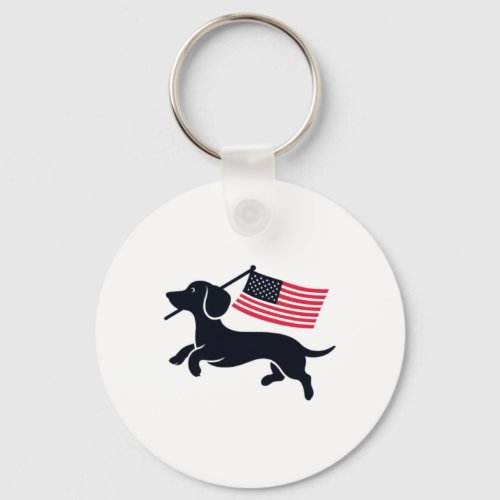 Dachshund With American Flag  Keychain