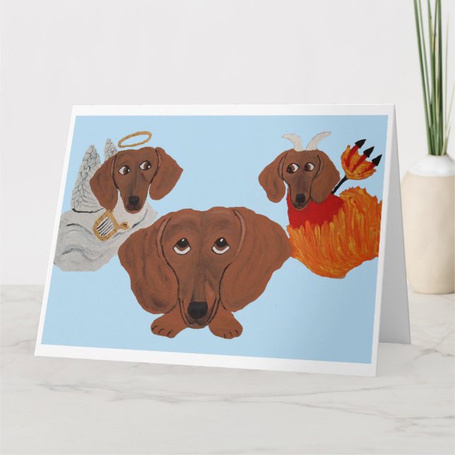 Dachshund with angel and devil card (Front)