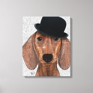Dachshund with Black Bowler Hat Canvas Print