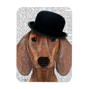 Dachshund with Black Bowler Hat Magnet