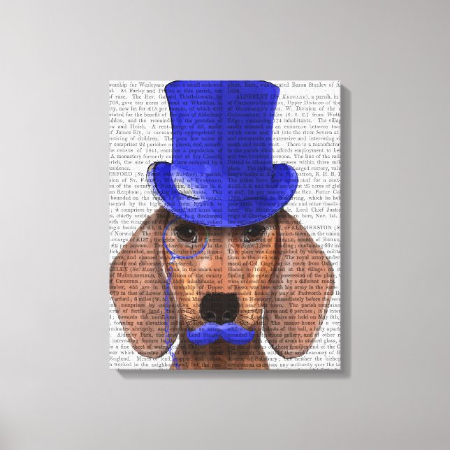 Dachshund With Blue Top Hat and Blue Moustache Canvas Print (Front)