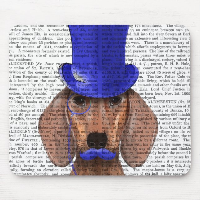 Dachshund With Blue Top Hat and Blue Moustache Mouse Pad (Front)