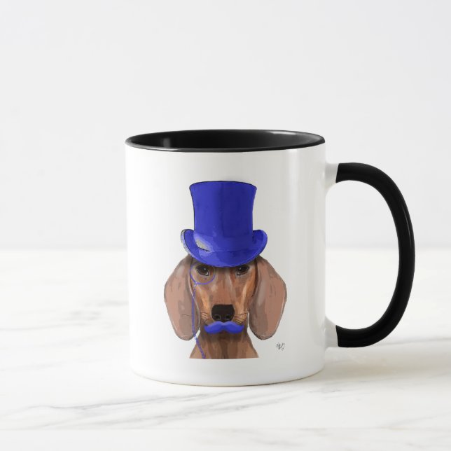 Dachshund With Blue Top Hat and Blue Moustache Mug (Right)