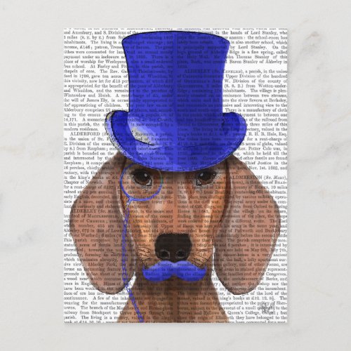 Dachshund With Blue Top Hat and Blue Moustache Postcard